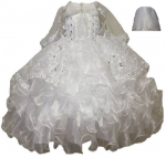 GIRLS CHRISTENING DRESS W/ SILVER VIRGIN & BONNET HAT 0515621-WHITE